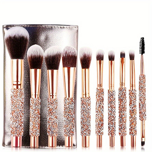 10-Piece Luxury Makeup Brush Set – Crystal Diamond Handle